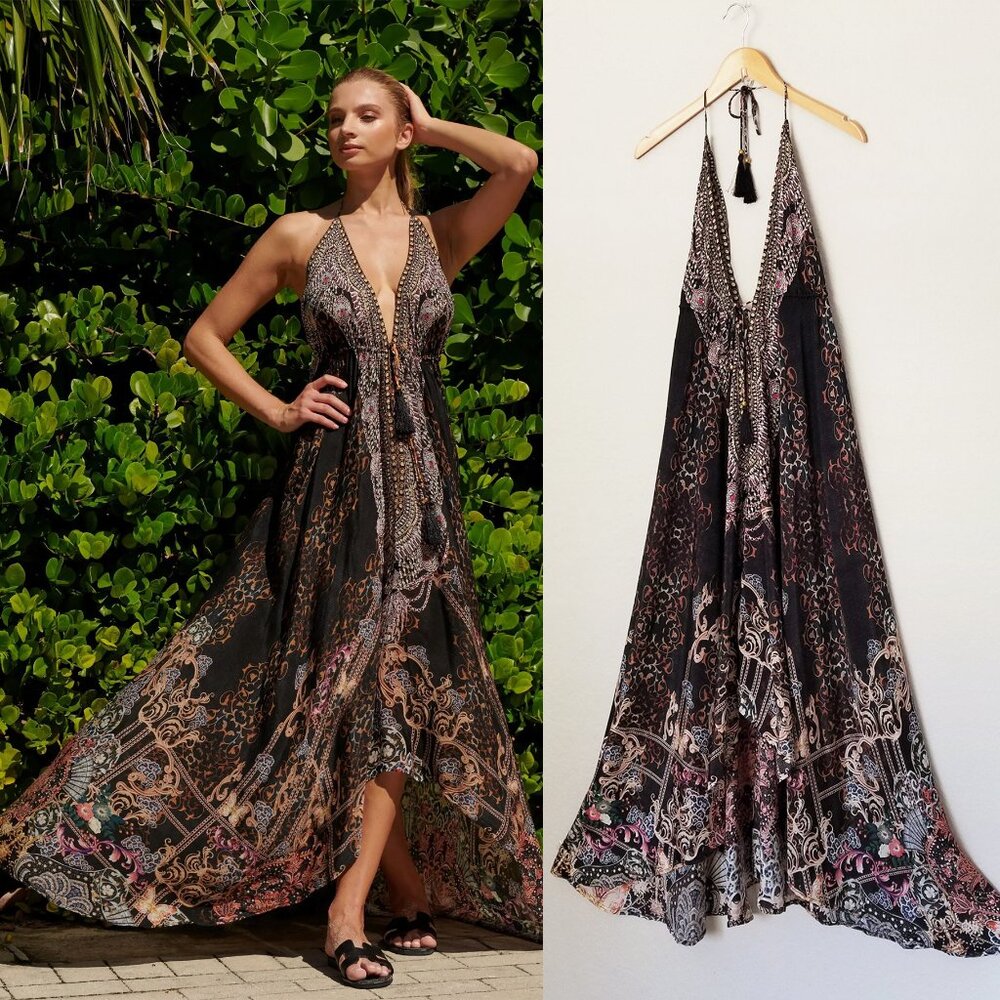 La Moda True Colours Halter 3-Way Maxi Dress Rhinestone Embellished Boho Goddess